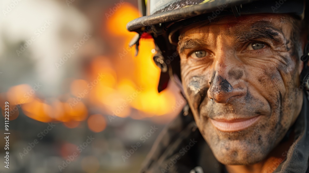 A firefighter, inspecting the aftermath of a blaze, looking for potential hazards