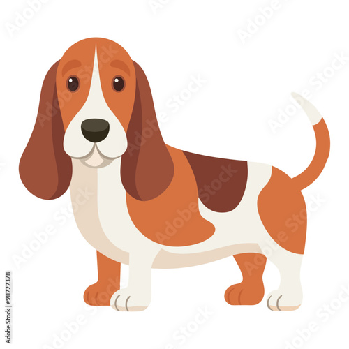 Basset hound dog full body, cute animal isolated on white background flat style. Vector illustration