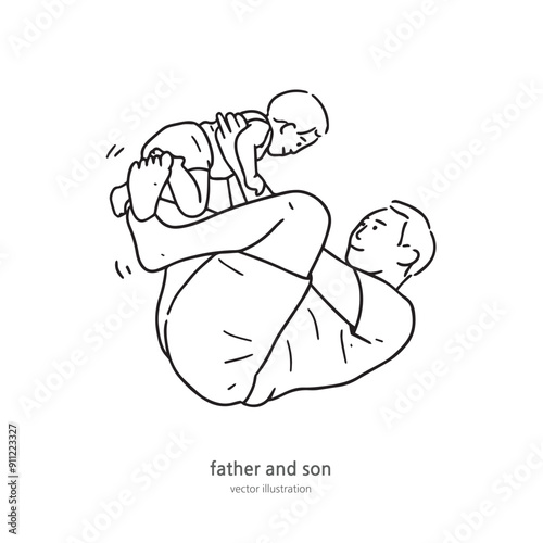 An illustration of a father-son affectionate figure in his father's arms.