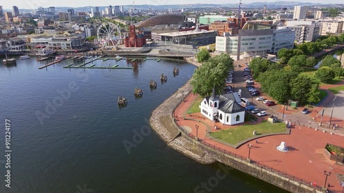 Aerial view of Cardiff Bay waterfront