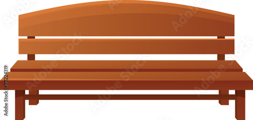 Illustration featuring a wooden bench with curved back rest, useful element for urban or park related design projects