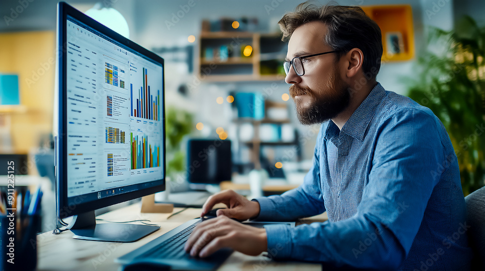 Highly skilled professional data analyst who specializes in advanced data visualization techniques while working at a modern office Highly skilled professional data analyst who specializes in advanced data visualization techniques while working at a modern office