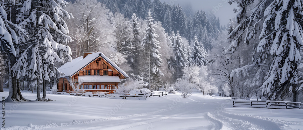view of house in the winter landscape forest view of house in the winter landscape forest