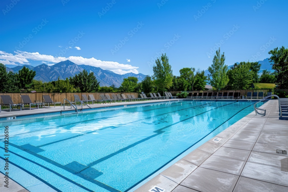 Swimming Pool with Mountain Views on a Sunny Day Swimming Pool with Mountain Views on a Sunny Day