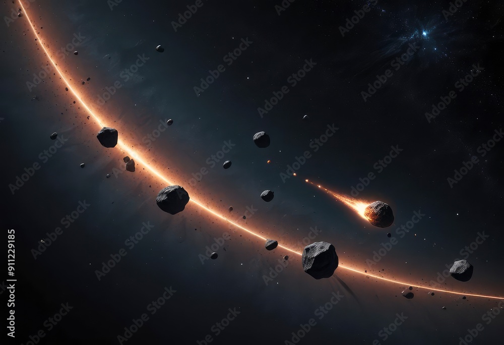 Naklejka premium dark meteor asteroid belt isolated on one color background, ai