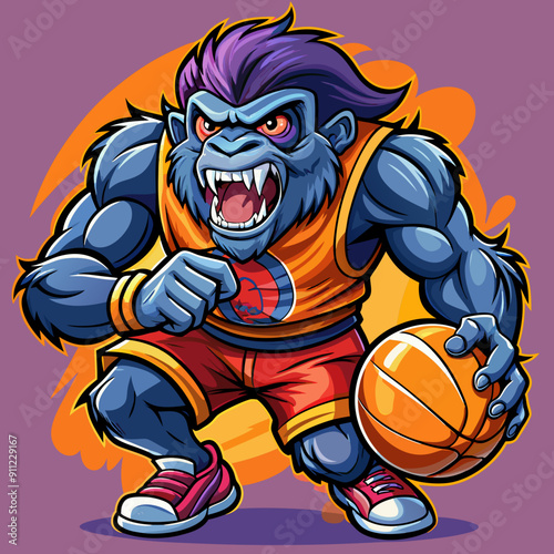 cartoon basketball sport vector illustration of kid gorilla