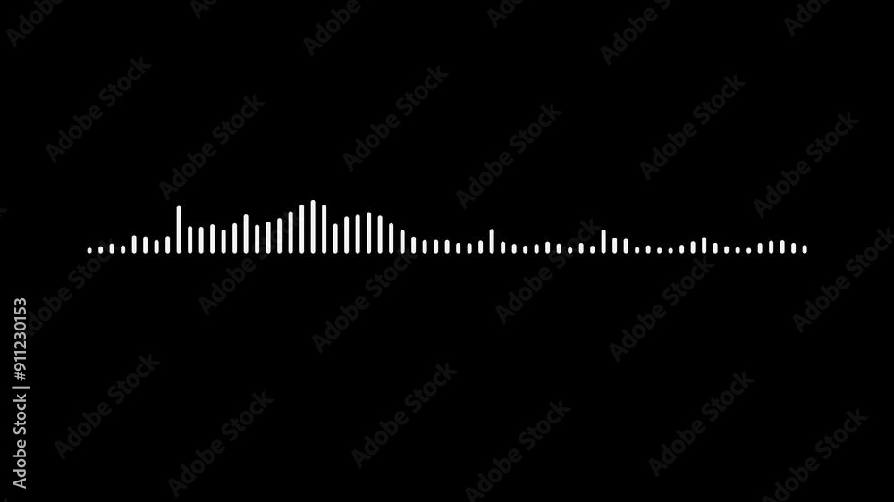 Music equalizer, audio waves or sound frequency in lines, white video footage of audio 
visualizer on black background. White audio waveform spectrum animation on a black background.