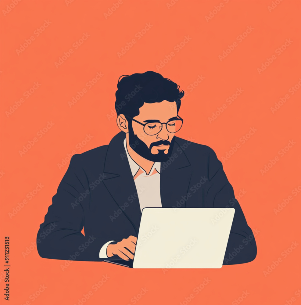 a vector image of a businessman in coat working on laptop a vector image of a businessman in coat working on laptop