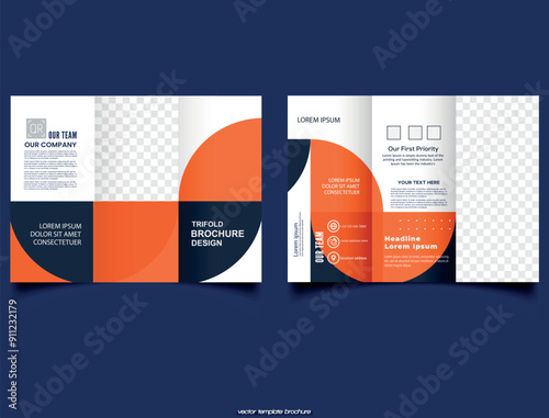 Trifold brochure in a funk style. Autumn design. For use in Presentation, Flyer and Leaflet, Cards, Landing, Website Design. Vector illustration.