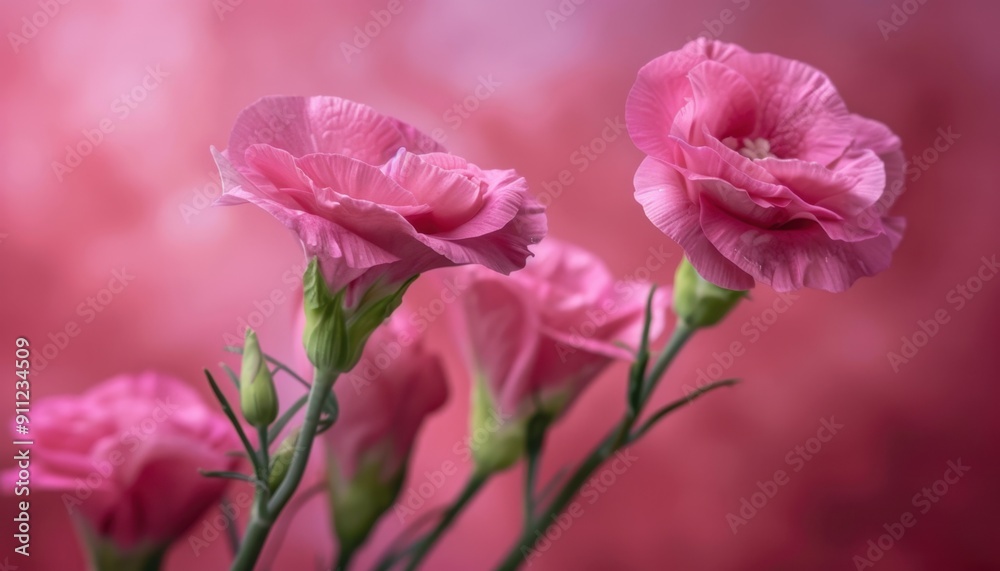 Delicate Pink Carnations Blooming Against a Soft Pink Background in Bright Natural Light Delicate Pink Carnations Blooming Against a Soft Pink Background in Bright Natural Light