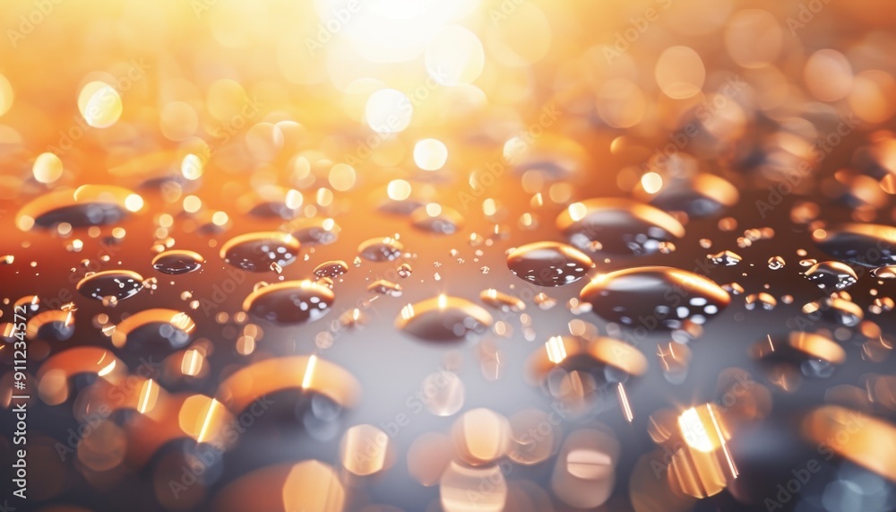 Dew Drops Reflecting Sunlight Over a Smooth Surface at Dawn Dew Drops Reflecting Sunlight Over a Smooth Surface at Dawn