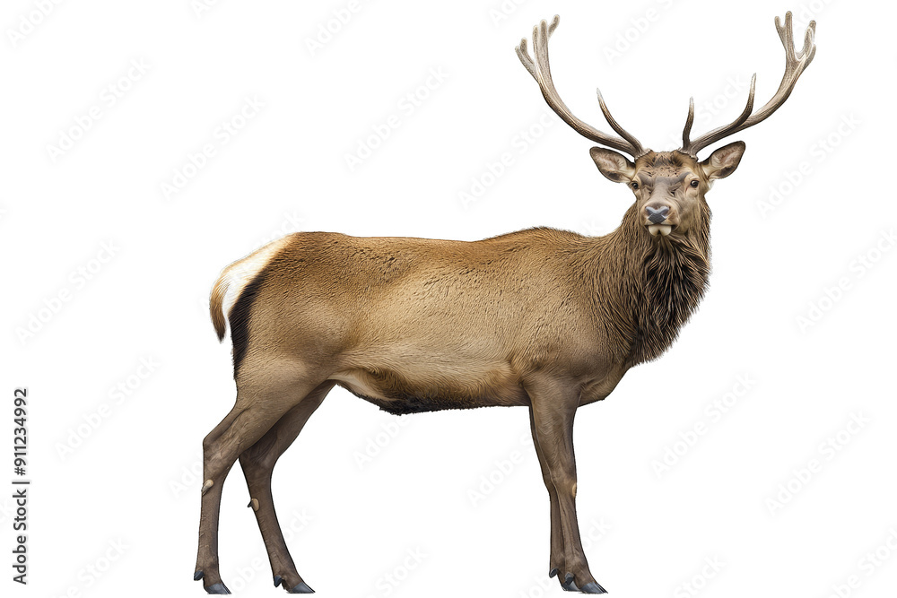 Fototapeta premium A majestic deer with impressive antlers standing proudly in a natural pose, showcasing its grace and beauty in the wilderness.