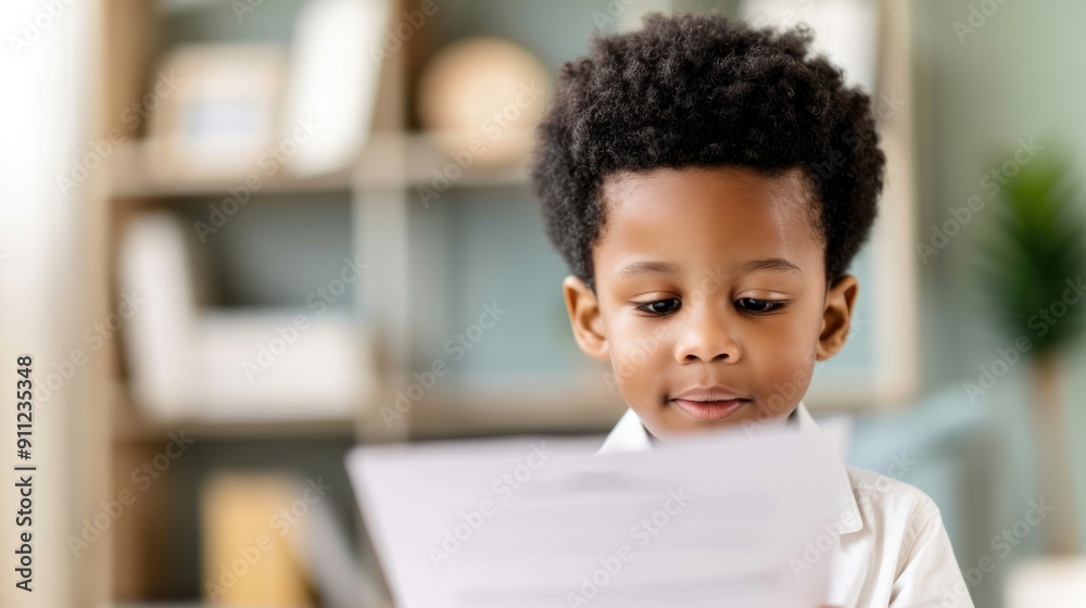Fototapeta premium A man in a formal outfit, showing a job offer letter to his family members at home