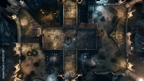 Castle Battle Map for RPG, Map for Dungeons and Dragons, DnD Map, Tabletop Role-Playing Games, Adventure Game Background, Top-Down View