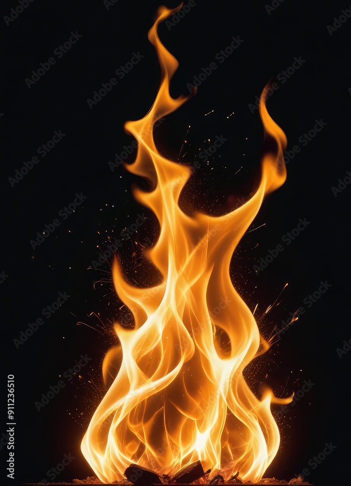 Fire flame with sparkle in black background, ai Fire flame with sparkle in black background, ai