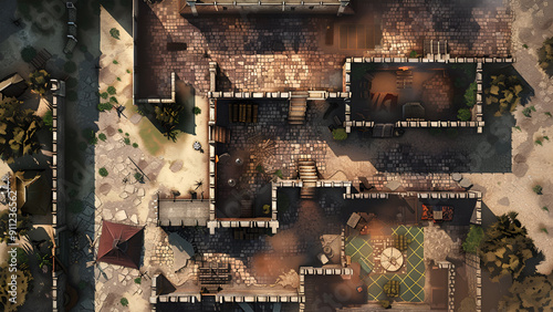 Castle Battle Map for RPG, Map for Dungeons and Dragons, DnD Map, Tabletop Role-Playing Games, Adventure Game Background, Top-Down View