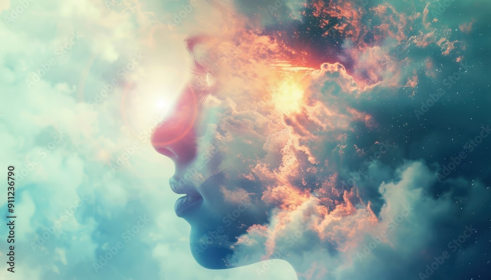 Exploration of Inner Thoughts and Dreams Depicted Through Abstract Cloud Imagery at Sunset Exploration of Inner Thoughts and Dreams Depicted Through Abstract Cloud Imagery at Sunset