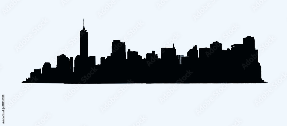 Silhouette of skyline panorama of downtown Financial District and the Lower Manhattan in New York City, USA isolated Silhouette of skyline panorama of downtown Financial District and the Lower Manhattan in New York City, USA isolated