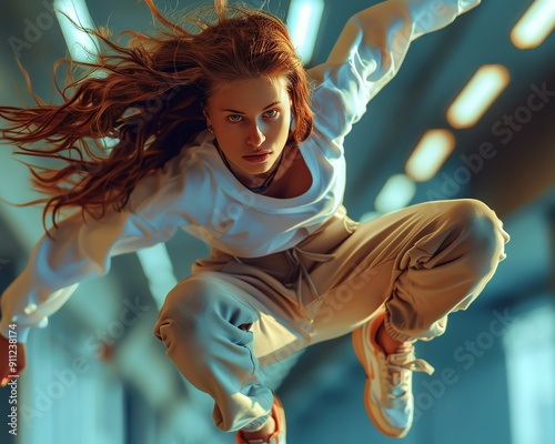 Woman executing extreme sport move, 8k quality, sharp clarity, powerful leap, highspeed capture, detailed background, intense focus, high resolution, actionpacked image photo