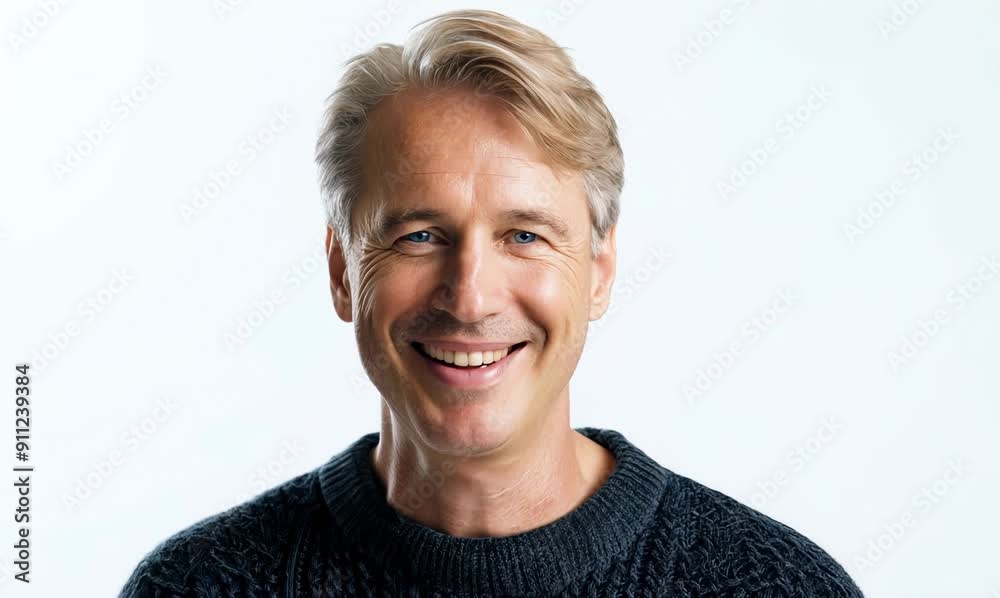 Medium shot portrait video of a Swedish man in his 40s against a white background Medium shot portrait video of a Swedish man in his 40s against a white background