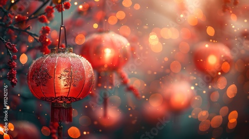 Red Lanterns in Festive Blur