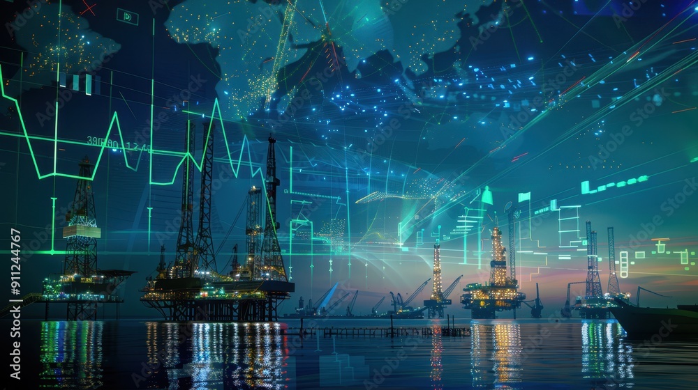 Obraz premium The oil rig and data overlay