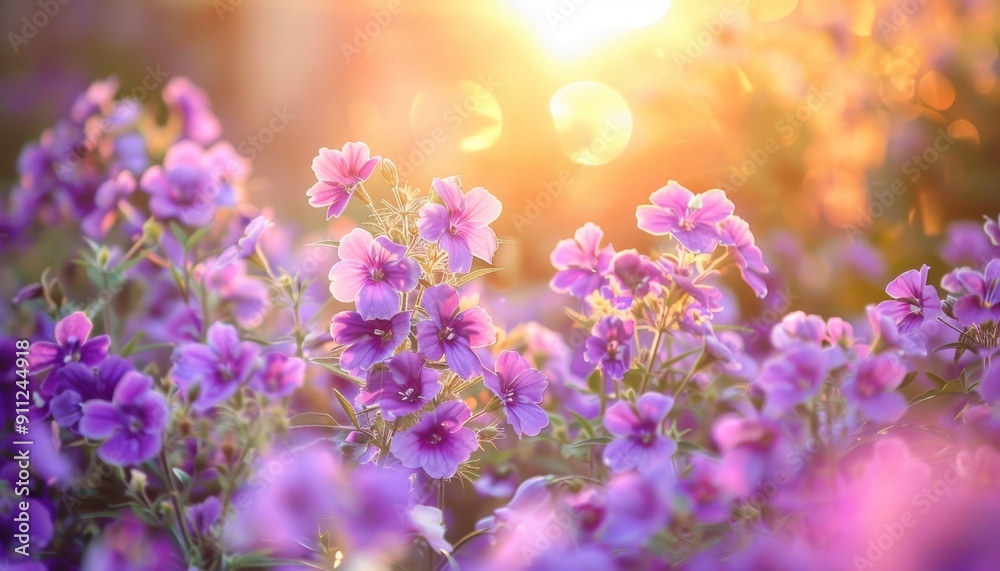 Vibrant Purple Flowers Blooming in a Sunlit Meadow During Golden Hour Vibrant Purple Flowers Blooming in a Sunlit Meadow During Golden Hour