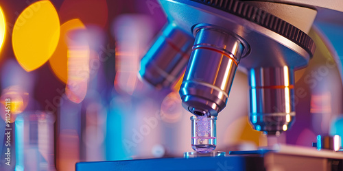 Close-up of Microscope with Test Tubes in Laboratory