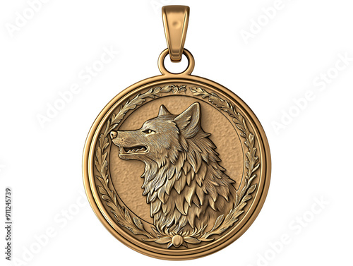 Gold medal embossed with a wolf photo