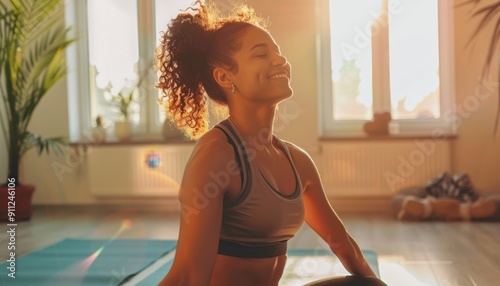 Young Woman Practicing Yoga in Sunlit Room Surrounded by Indoor Plants