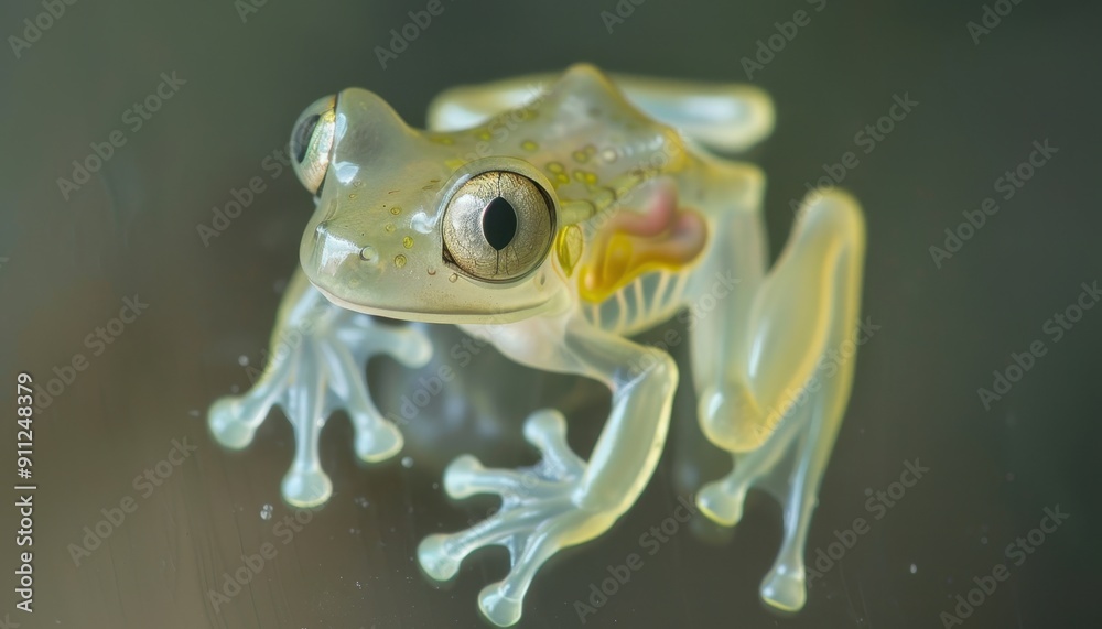 Clear Glass Frog Sitting On A Leaf Under Natural Light In Its Habitat Clear Glass Frog Sitting On A Leaf Under Natural Light In Its Habitat