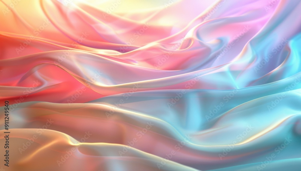 Colorful Silk Fabric Waves Flowing Gently Under Soft Natural Light at Dusk Colorful Silk Fabric Waves Flowing Gently Under Soft Natural Light at Dusk