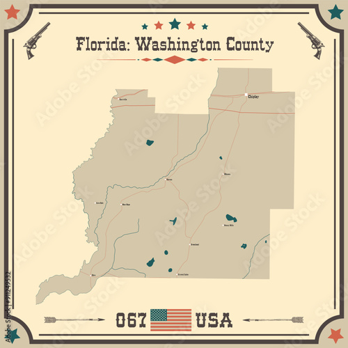 Large and accurate map of Washington County, Florida, USA with vintage colors.