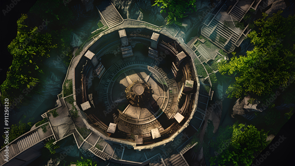 Obraz premium Castle Battle Map for Tabletop RPGs, Dungeons & Dragons, Adventure Game, Top-Down Perspective 