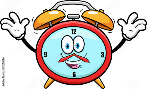 Alarm Clock Cartoon Character Back To School. Vector Hand Drawn Illustration Isolated On Transparent Background