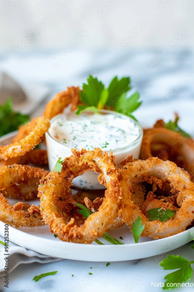 Air-fried onion rings with dipping sauce, onion crispy fried rings, MZ Air-fried onion rings with dipping sauce, onion crispy fried rings, MZ