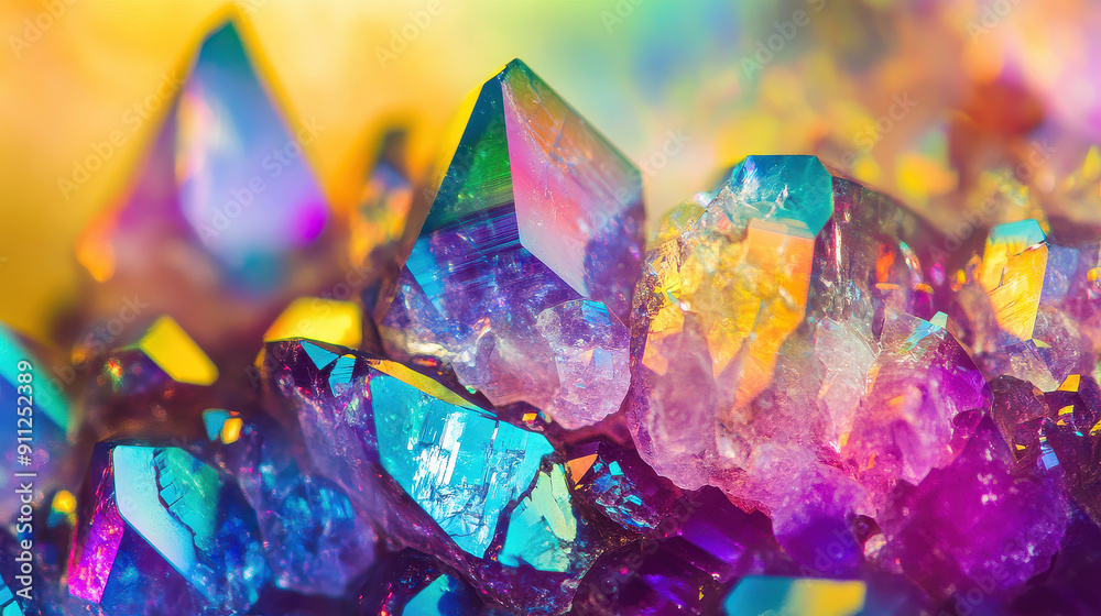 An abstract portrayal of vibrant crystals that display an enchanting array of brilliant colors, exuding harmony, elegance, and the captivating beauty of natural formations. An abstract portrayal of vibrant crystals that display an enchanting array of brilliant colors, exuding harmony, elegance, and the captivating beauty of natural formations.