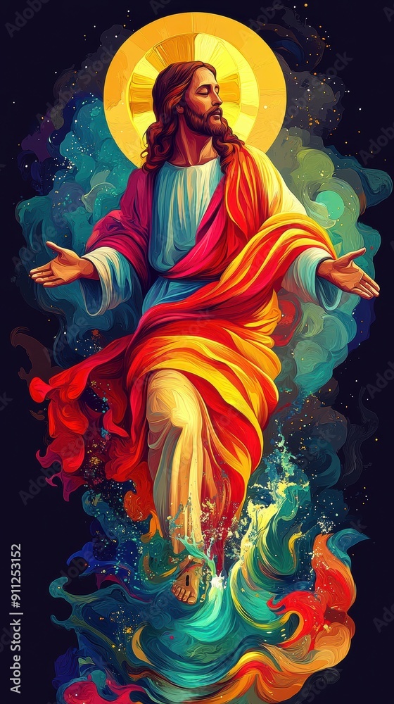 Fototapeta premium Vibrant Artistic Representation of Jesus in Motion