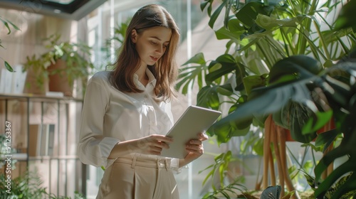 The woman with tablet.