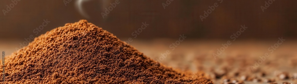 Artistic representation of ground coffee and steam, Coffee grind steam, focusing on form and texture Artistic representation of ground coffee and steam, Coffee grind steam, focusing on form and texture