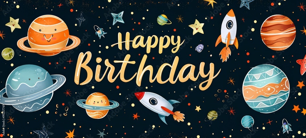 Space Adventure. Galactic Birthday Bash.
A vibrant birthday greeting set in space, featuring cheerful planets and rockets. Ideal for space-themed birthday celebrations. Space Adventure. Galactic Birthday Bash.
A vibrant birthday greeting set in space, featuring cheerful planets and rockets. Ideal for space-themed birthday celebrations.