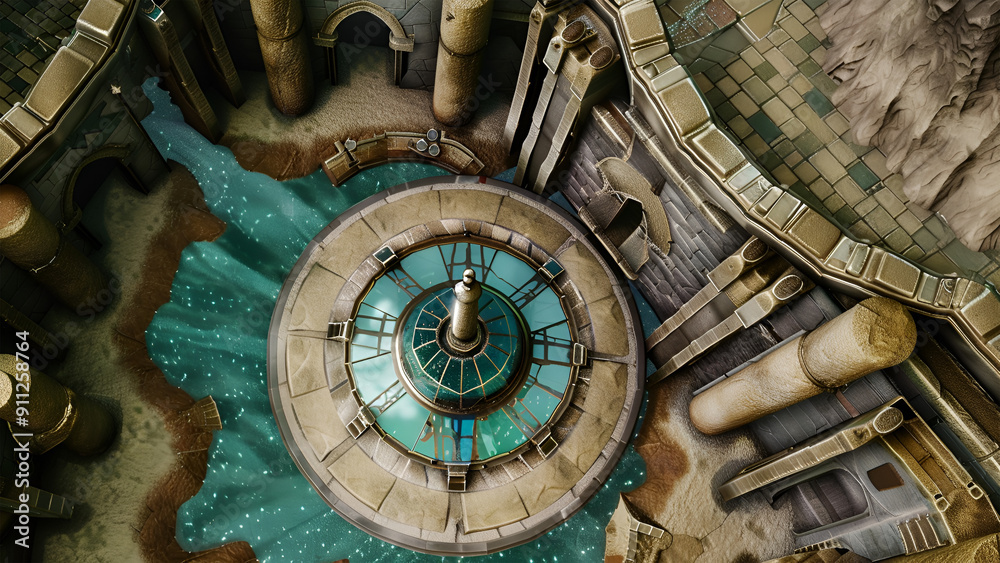 Obraz premium Castle Battle Map for Tabletop RPGs, Dungeons & Dragons, Adventure Game, Top-Down Perspective 