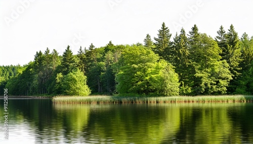 Serene Lake Isolated on White Background, Clipping Path, Full Depth of Field