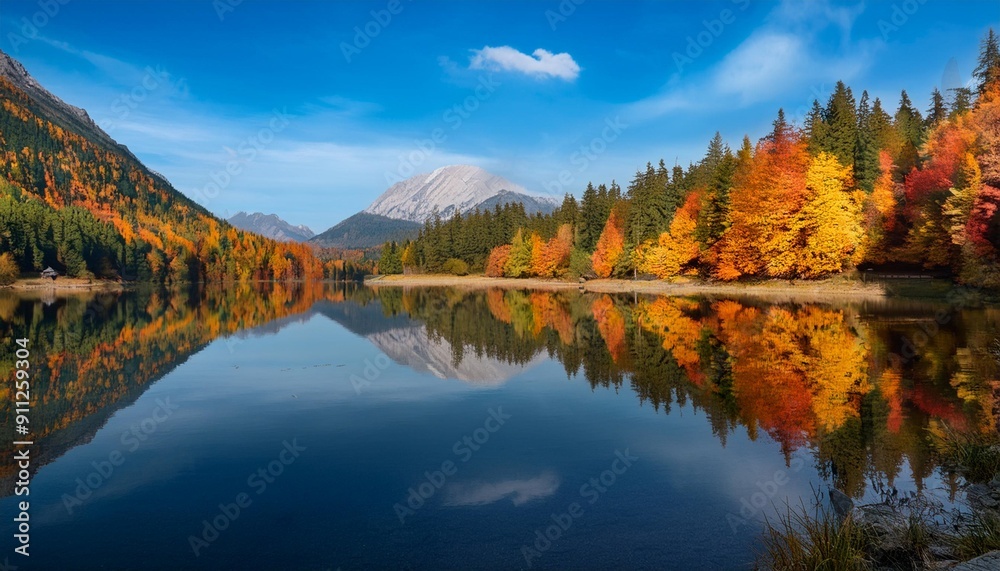 Serene Mountain Lake Reflecting Autumn Colors Serene Mountain Lake Reflecting Autumn Colors