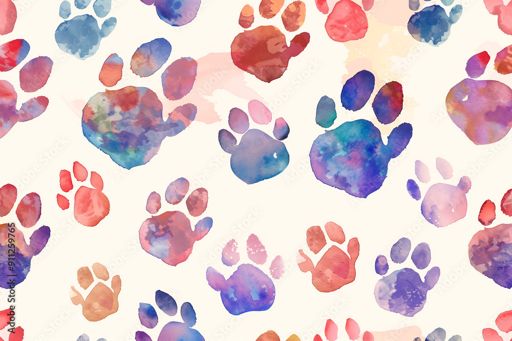 Watercolor dog paw print seamless pattern background Watercolor dog paw print seamless pattern background