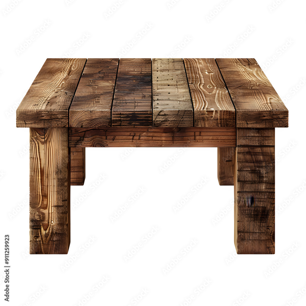 High-quality image of a rustic wooden table with detailed texture, isolated on a transparent backdrop High-quality image of a rustic wooden table with detailed texture, isolated on a transparent backdrop