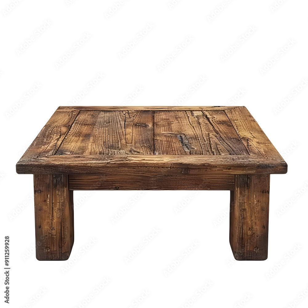 Rustic brown wooden coffee table with a textured surface, isolated on a transparent background in png format Rustic brown wooden coffee table with a textured surface, isolated on a transparent background in png format