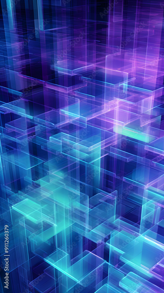 Digital green and purple mosaic square abstract graphic poster background