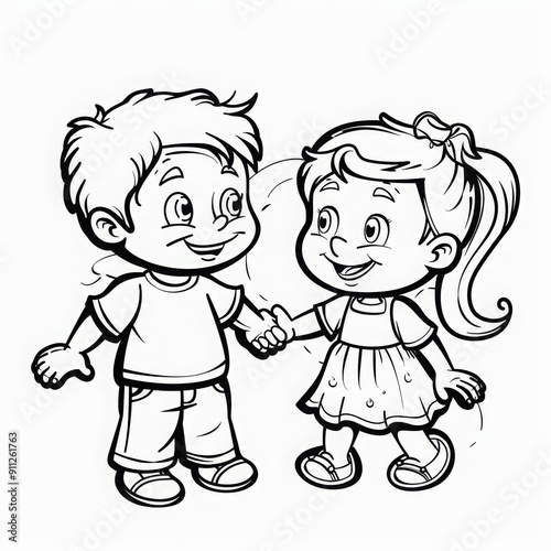 kids coloring page , printable coloring page , free printable boy and girl coloring page , easy to color boy and girl outline