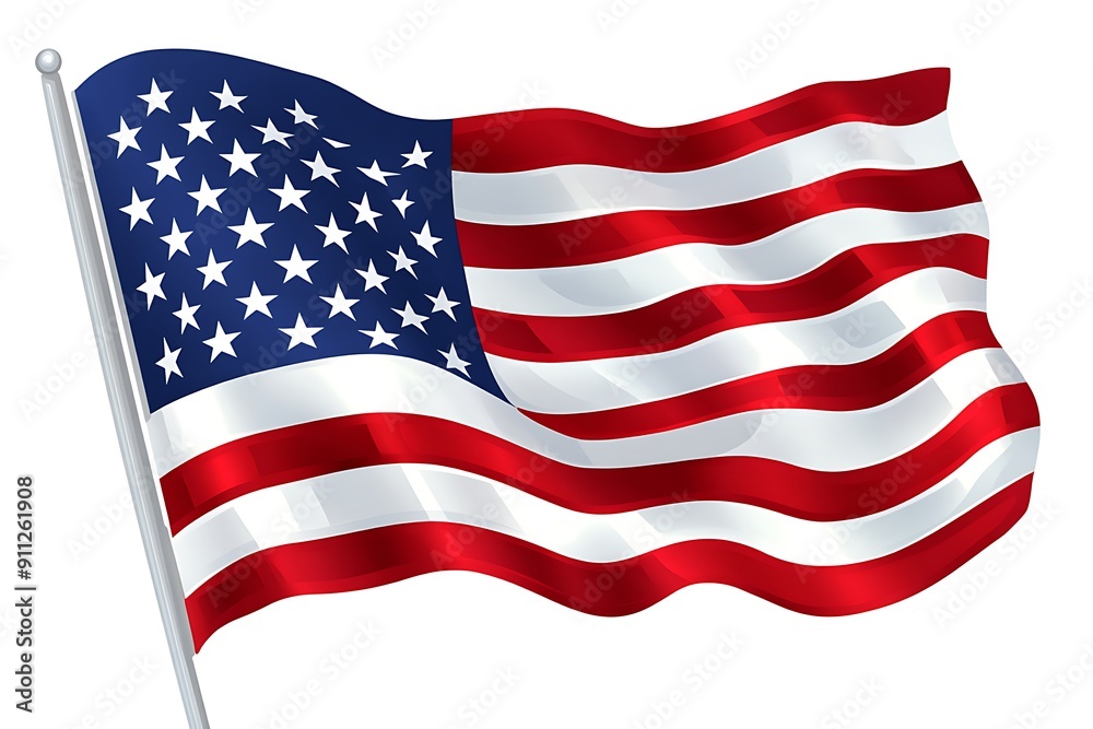 Fototapeta premium Closeup of American flag on plain background